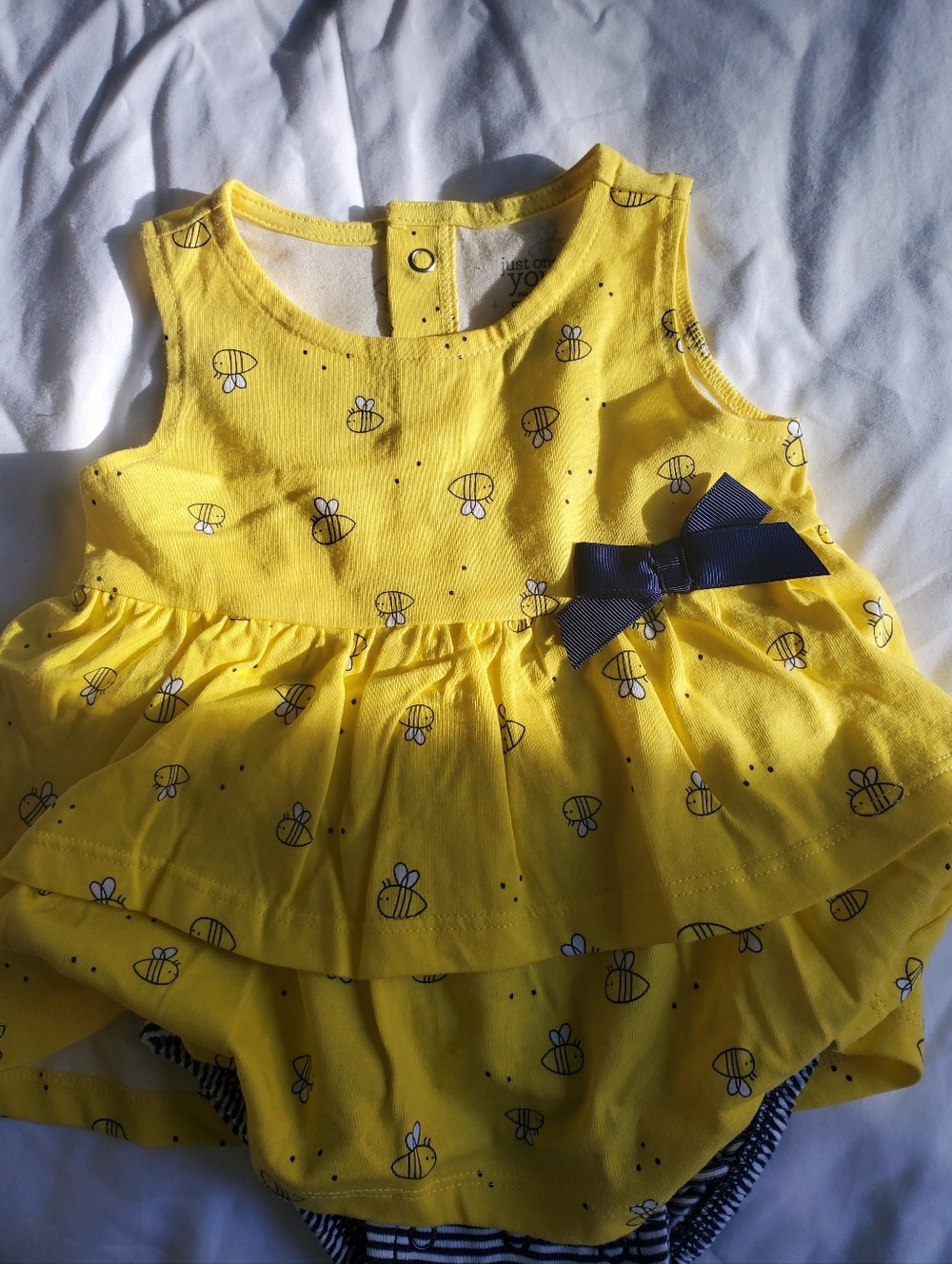 Yellow Bee Print Baby Dress with Navy Bow